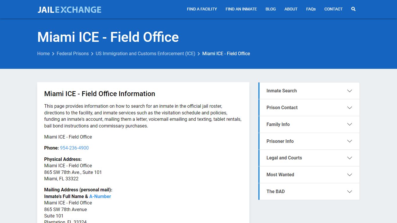 Federal Inmate Search - Miami ICE - Field Office - Jail Exchange